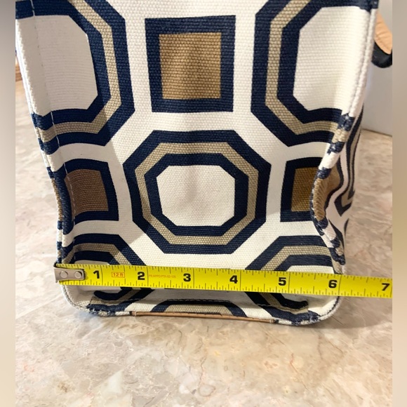 TORY BURCH Canvas and Leather Tote Bag Leather Logo Bag Charm EUC - Picture 15 of 16